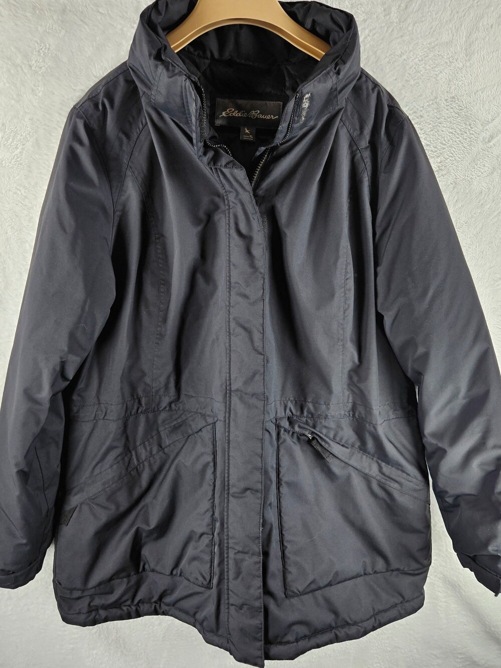 Eddie Bauer WeatherEdge Down Parka Hooded Zip Jacket Black Women's Size XL